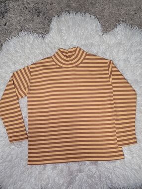 Kids Striped Mock Neck Long Sleeve Top in Mustard and Brown